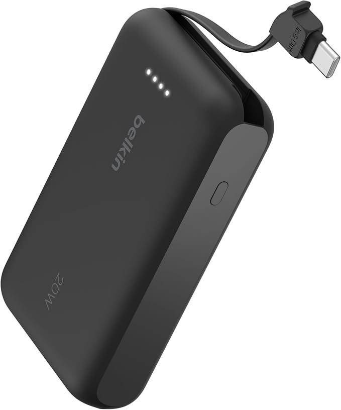 Belkin Portable Charger, Power Bank 10000 mAh w/Integrated Cable - 20W Fast by Belkin
