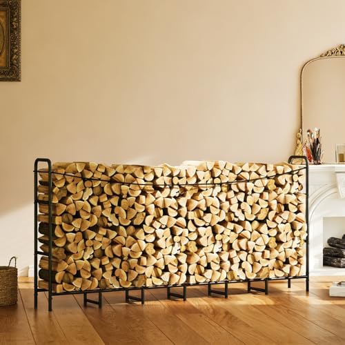 heavy duty firewood rack, metal log holder for, front angle view