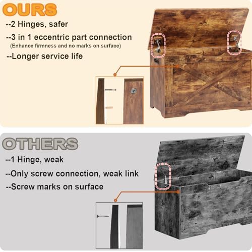 timberer 31.5" storage chest, wooden storage bench, entryway, side view