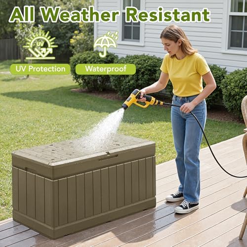 devoko 78 gallon deck box, waterproof resin outdoor on a desk or shelf