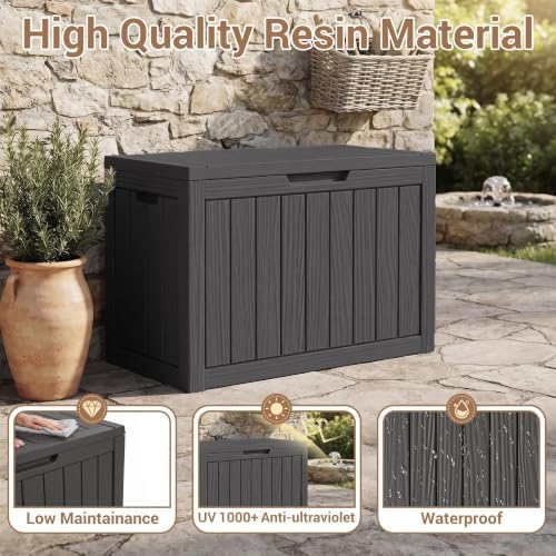 drato 60gal weatherproof resin deck box, black lockable, close-up detail