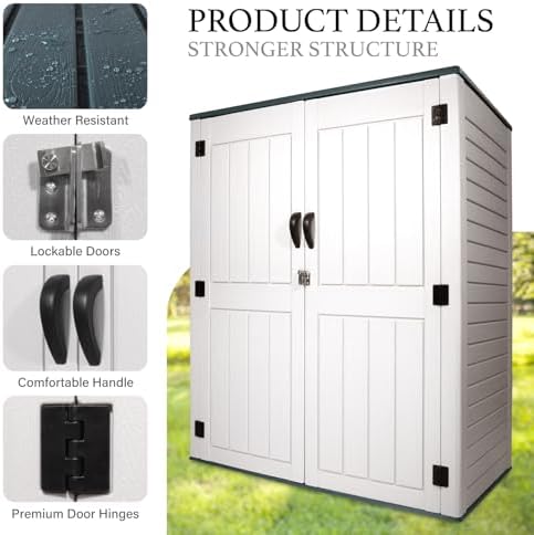 outdoor storage cabinet, 52 cu ft resin storage showing dimensions
