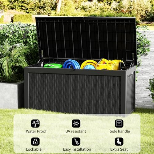 320 gallon resin deck box, waterproof outdoor storage, view 9