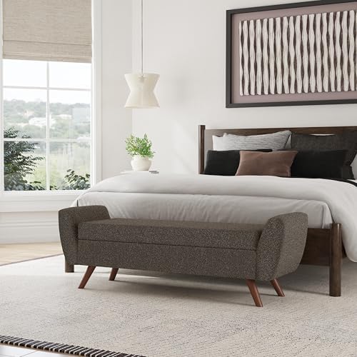homepop 60" modern storage bench with wood legs shown in use
