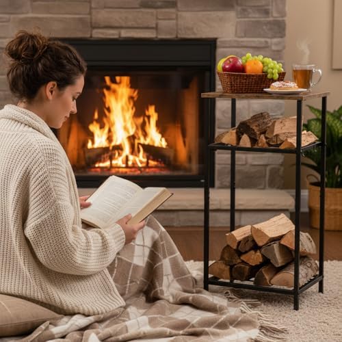 2-tier 32 inch firewood rack log holder indoor, side view