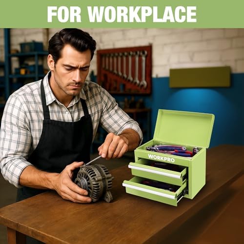 workpro metal mini tool box with 2 drawers, package contents