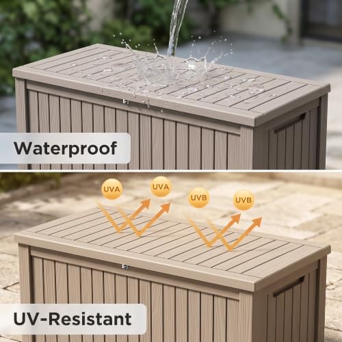 200 gallon outdoor deck box waterproof, large storage, side view
