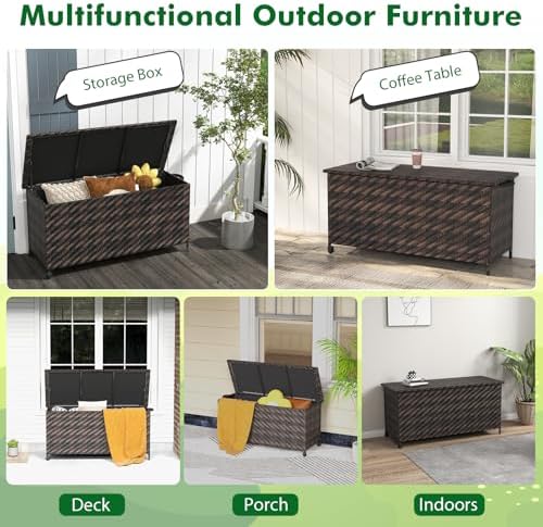 tangkula tightly-woven rattan deck box, patiojoy storage cabinet on a desk or shelf