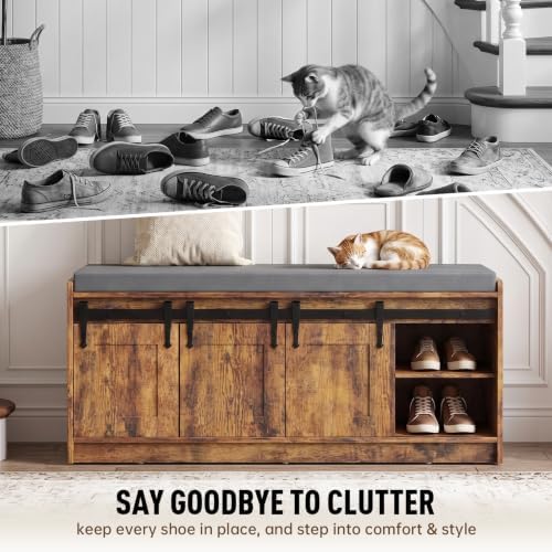 42" farmhouse shoe storage bench with seating cushion,for, close-up detail