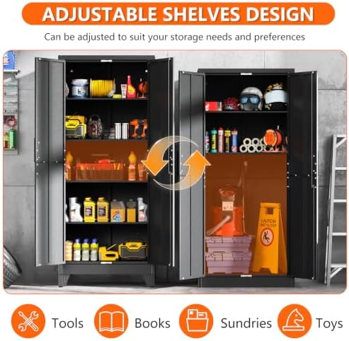 metal garage storage cabinet, 71" h lockable tool showing dimensions