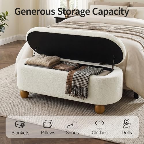 vknow 44.8" storage ottoman bench end of bed, close-up detail