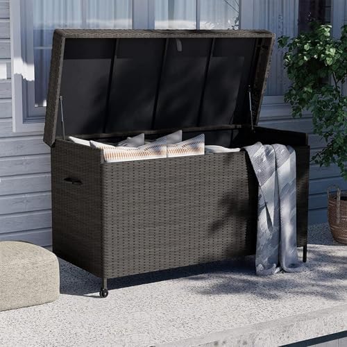 grand 170 gallon deck storage bin - outdoor/indoor shown in use