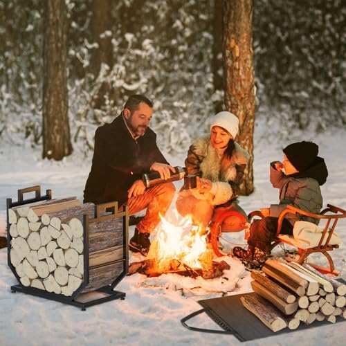 firewood rack, indoor/outdoor firewood holder with firewood carrier on a desk or shelf