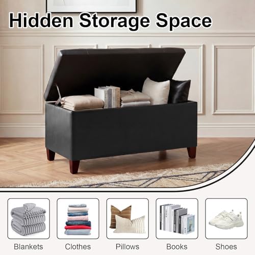asense storage ottoman bench, 33" faux leather upholstered, package contents
