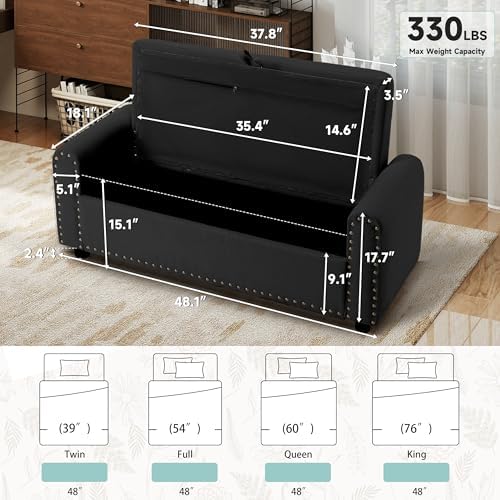 ottoman with storage, tufted storage bench for bedroom shown in use