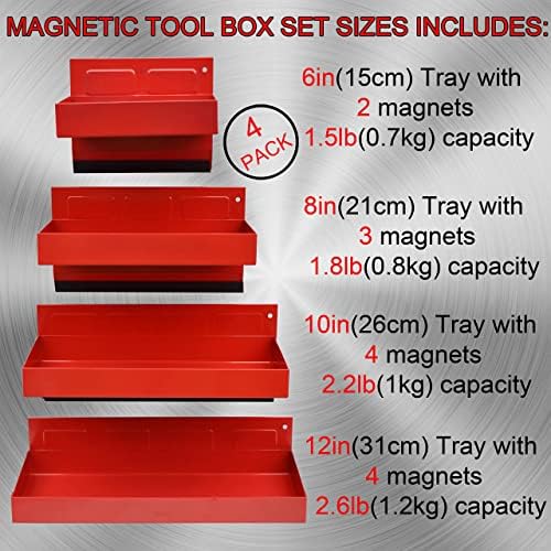 magnetic shelf 4-pcs set - red tool trays, package contents