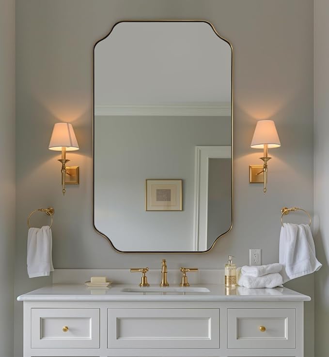 ANDY STAR 24"x40" Gold Mirror, Brushed Brass Scalloped Wall Mirror, Unique - Image 3