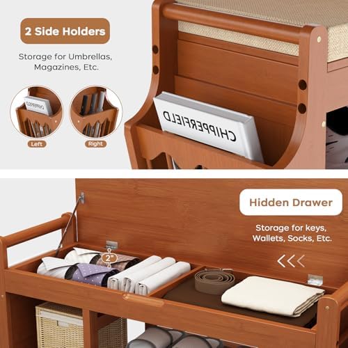 39.4in shoe bench with 2 holder, 3 tier, side view