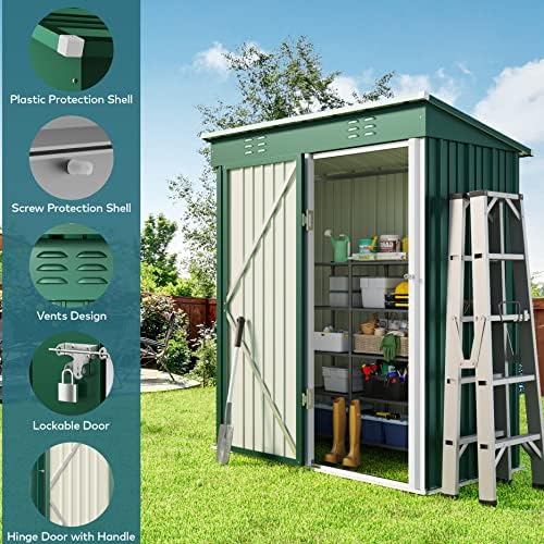 gizoon 5x3 ft outdoor shed, galvanized metal shed, side view