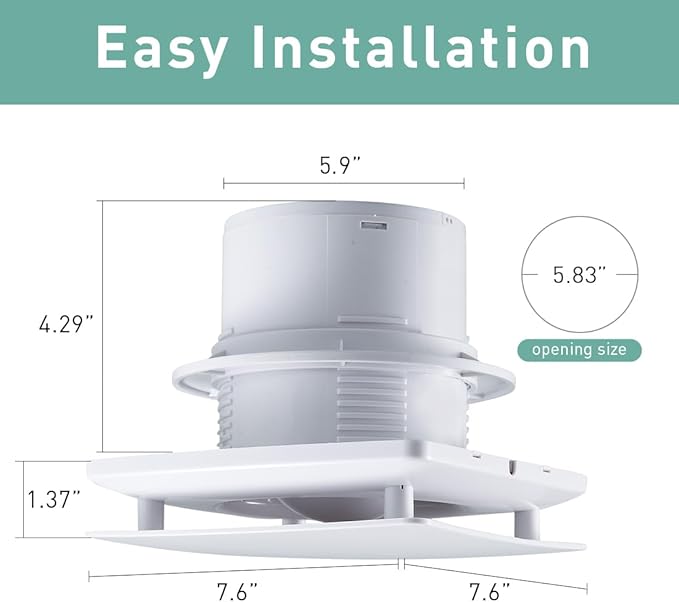 Hehou 5.9 Inch Bathroom Exhaust Automatic Fan Low Noise Window Wall Mount Vent - Image 2