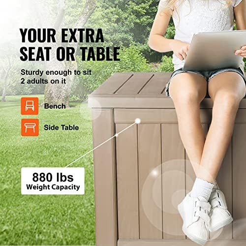 vevor deck box, 120 gallon outdoor storage box, close-up detail