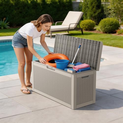 mars villa deck box, waterproof outdoor storage box on a desk or shelf