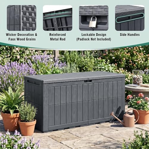 tangkula 120 gallon waterproof outdoor storage box with, front angle view