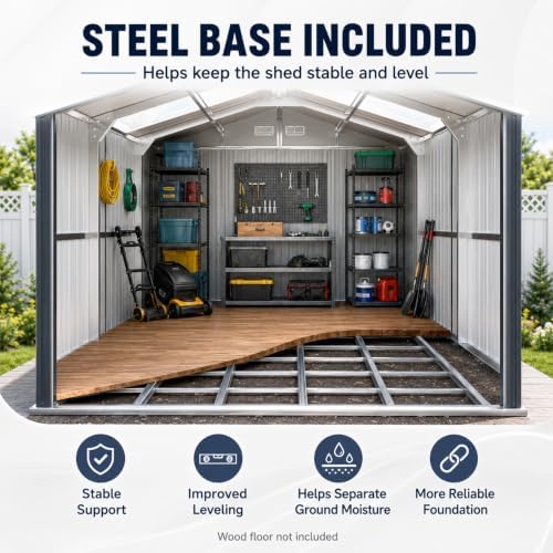 10x12 ft metal storage shed with window, lockable showing dimensions