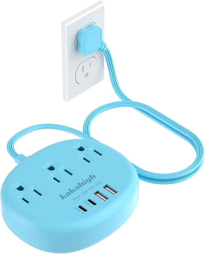 Blue Extension Cord with Surge Protected 1080J - 5 FT Flat Extension Cord by YourBetterchoice