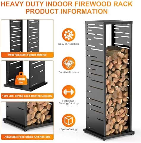 4ft firewood rack indoor, wood rack, metal, 1000, close-up detail