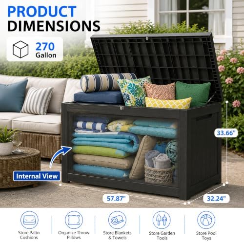 270 gallon outdoor storage box resin deck box, close-up detail