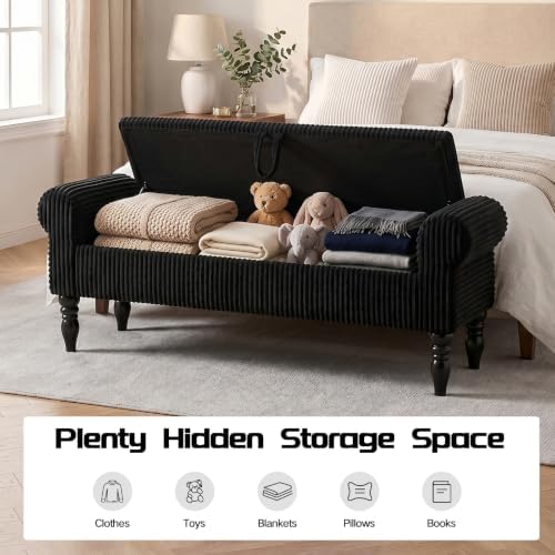 60" storage bench for bedroom,end of bed bench showing dimensions