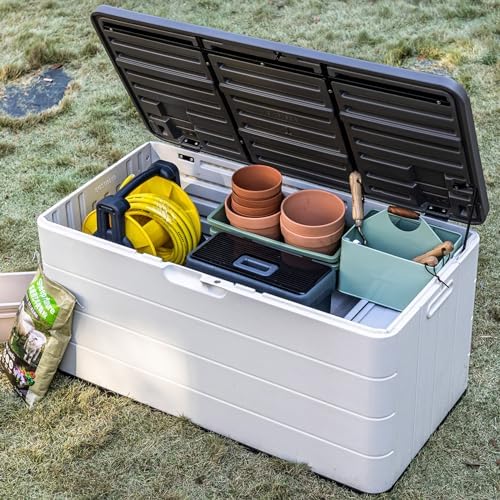 mrosaa 110 gallon deck box waterproof,double-wall resin outdoor, side view