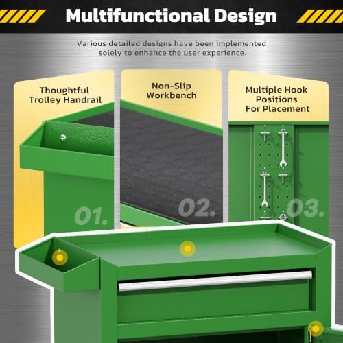 greenvelly tool chest, 5-drawer rolling tool chest with, front angle view