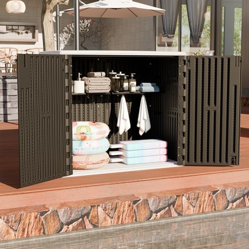 homspark outdoor storage shed 37 cu.ft, all-weather resistant on a desk or shelf