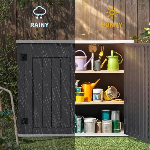 dwvo outdoor weather-resistant horizontal storage shed, 35 cu on a desk or shelf