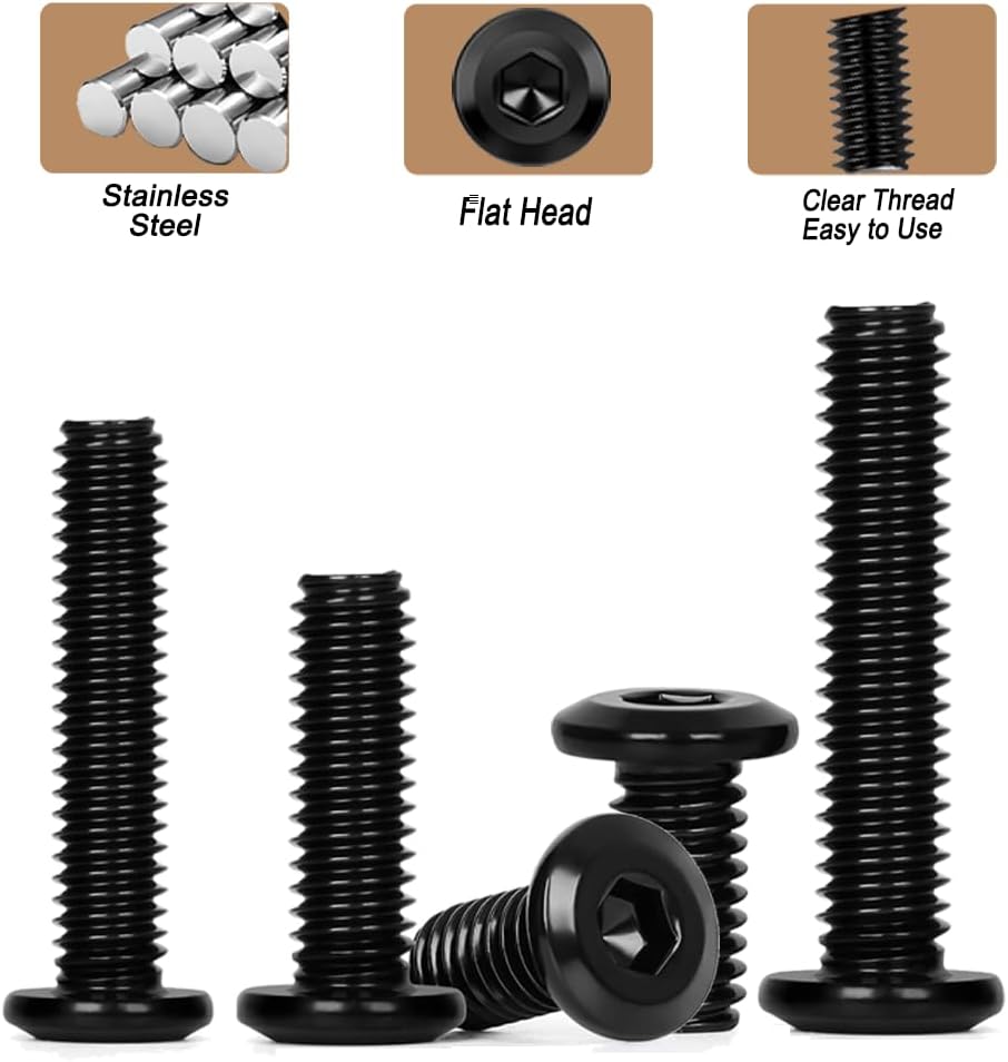 Matuja 1/4-20 x 5/8" Flat Head Hex Socket Bolts Screws,304 Stainless Steel,Black Oxide Finish,Fully Threaded Bright Furniture with Hex Key(20 Pcs)