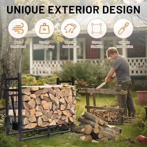 hecasa 33 inch firewood rack w/kindling holder include on a desk or shelf