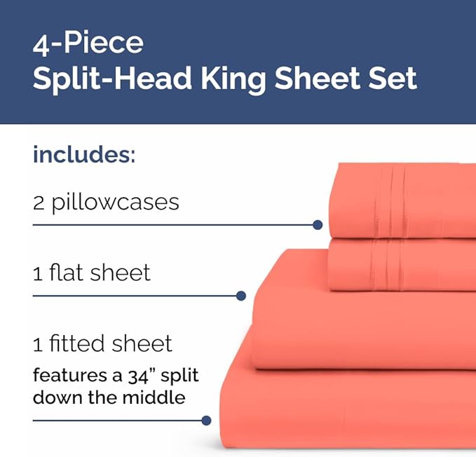 Split Head King Sheet Set – 4 Piece Flex Split Top King Sheets - Image 3