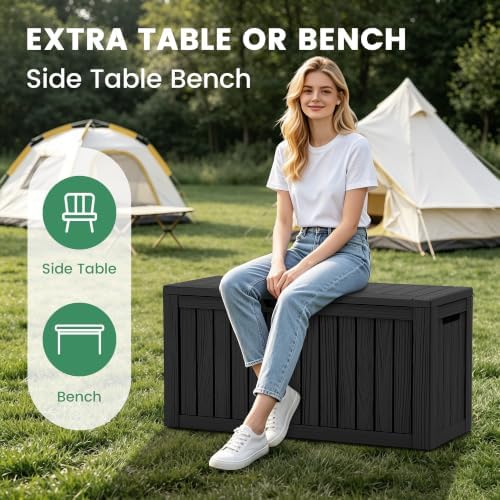 80 gallon outdoor storage box, waterproof resin deck, side view