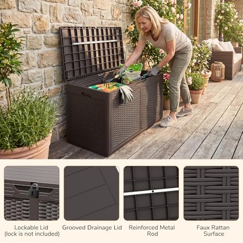 tangkula 100 gallon outdoor storage box, lockable outdoor on a desk or shelf