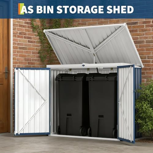 outdoor trash can storage box with lock latch, front angle view