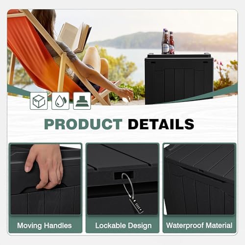 gunji 30 gallon small deck box outdoor waterproof, side view