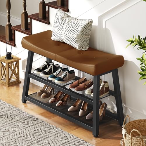 yatiney shoe bench, 3-tier shoe rack, entryway bench shown in use