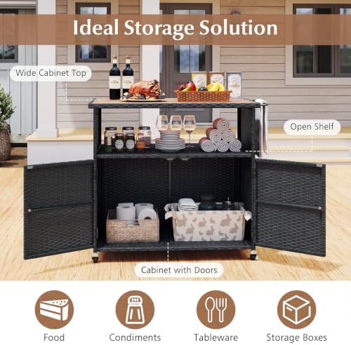 happygrill outdoor storage cabinet with wheels, pe rattan on a desk or shelf