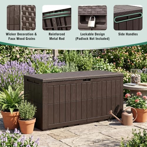 tangkula 120 gallon waterproof outdoor storage box with, front angle view