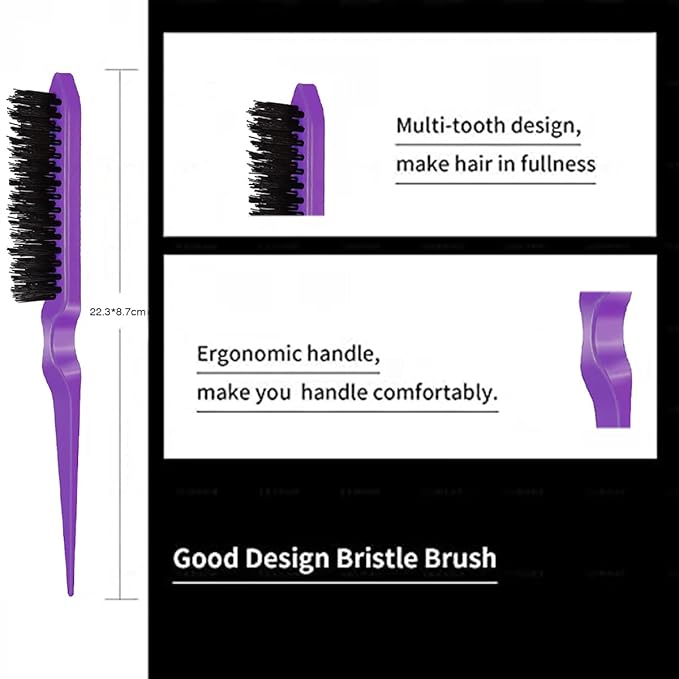 3 Pieces Hair Styling Comb Set Teasing Brush Rat Tail Comb Edge Brush - Image 3
