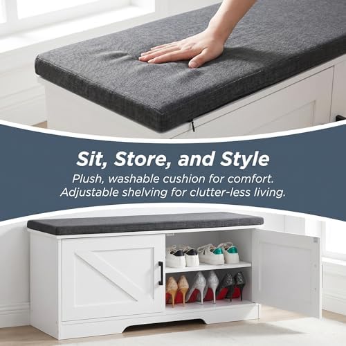 homsho farmhouse shoe storage bench with 2 barn showing dimensions