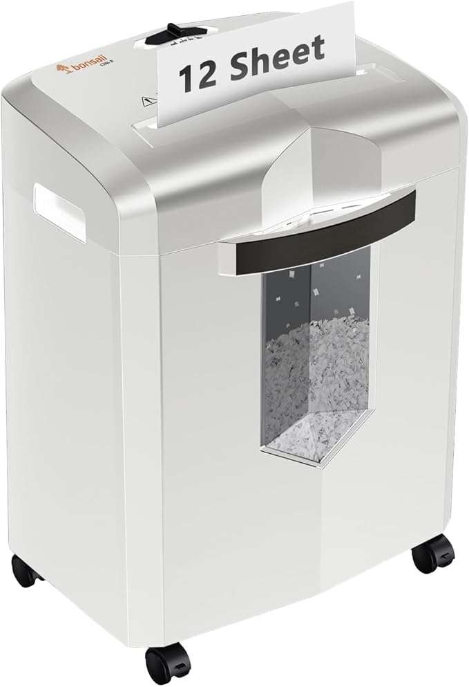 Bonsaii 12-Sheet P-4 Micro-Cut Shredder, 60-Min Continuous Use, Shreds Paper by bonsaii