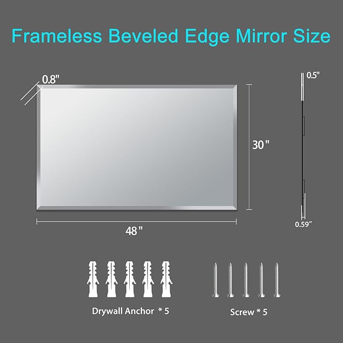 Beveled Mirror, Rectangular Beveled Edge Bathroom Vanity Mirror, Upgraded - Image 6
